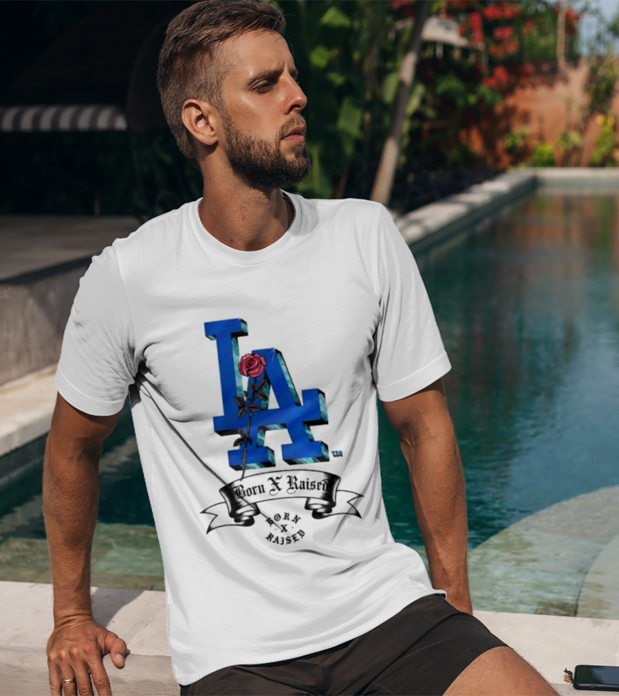 Born X Raised X Los Angeles Dodgers Forever Blue LA Rose T-Shirt
