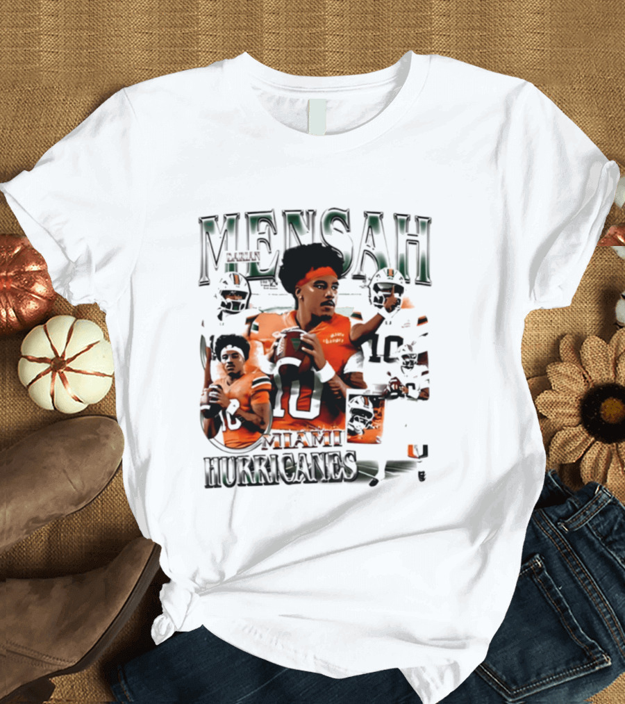 Darian Mensah Miami Hurricanes 10 Football Player Collage T-Shirt