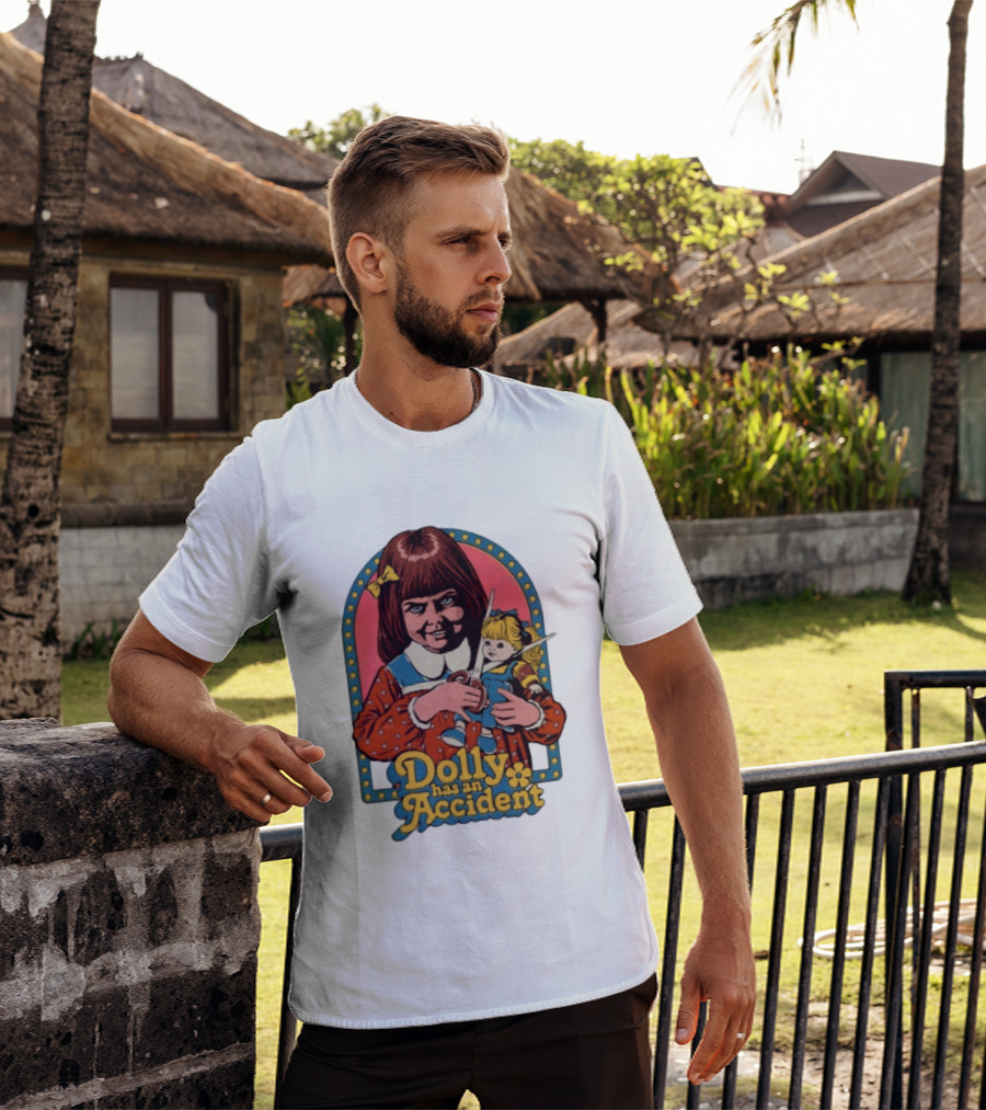 Dolly Has An Accident Creepy Doll Steven Rhodes T-Shirt