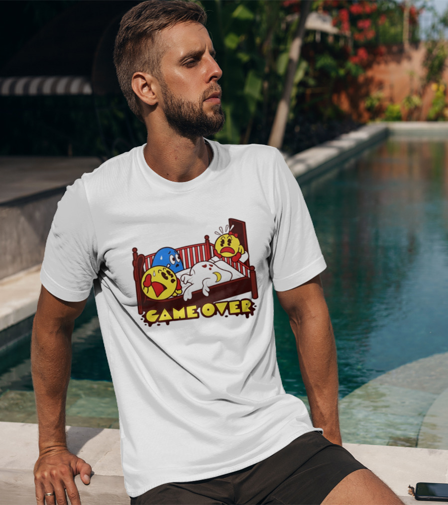 Game Over Halloween Pac Man Ghost Bed Scene T-Shirt