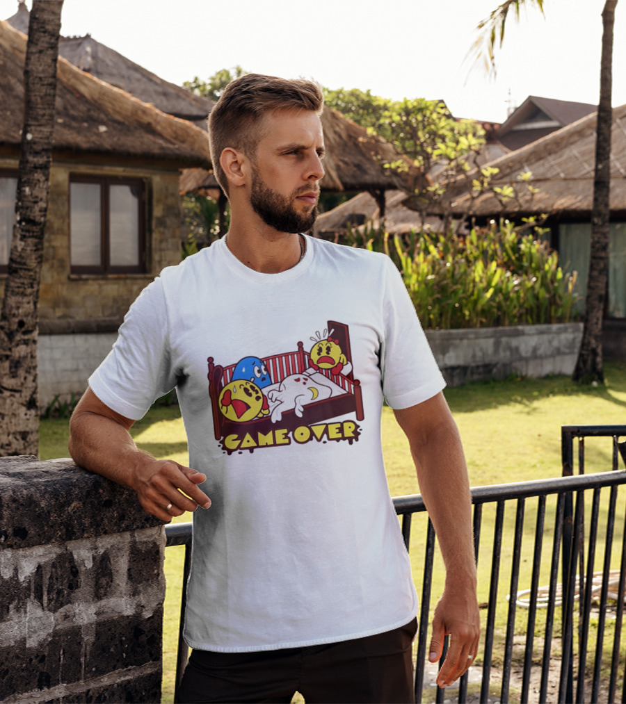 Game Over Halloween Pac Man Ghost Bed Scene T-Shirt
