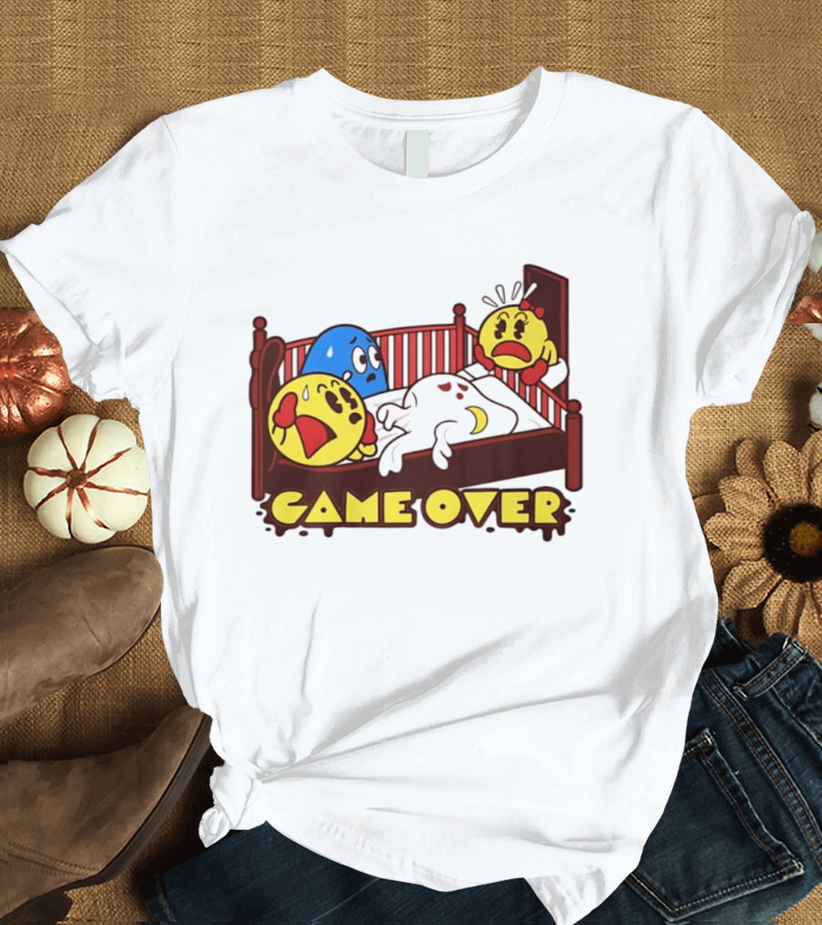 Game Over Halloween Pac Man Ghost Bed Scene T-Shirt