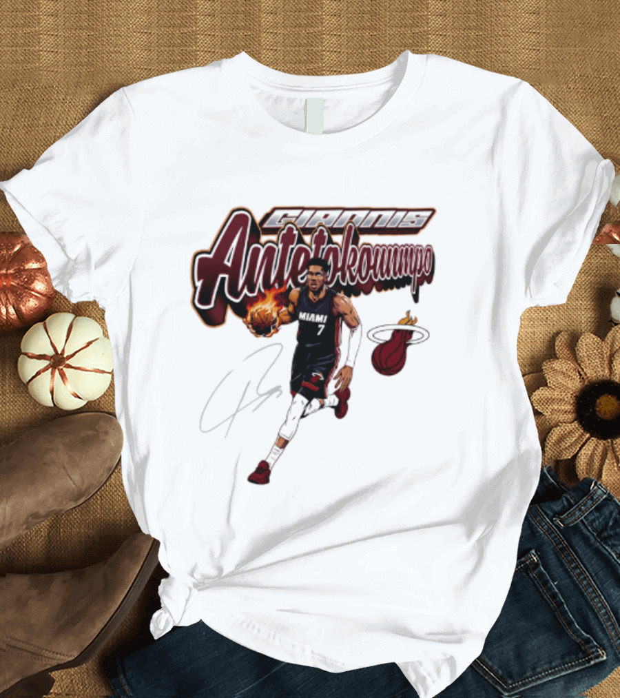 Giannis Antetokounmpo Miami Heat Basketball Cursive Script T-Shirt