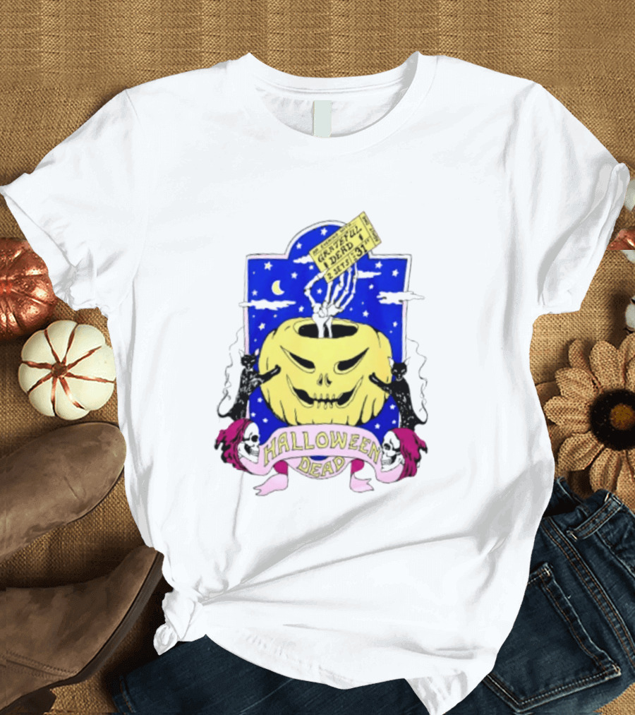 Grateful Dead Halloween Skeleton Hand With Pumpkin And Ticket 1971 T-Shirt