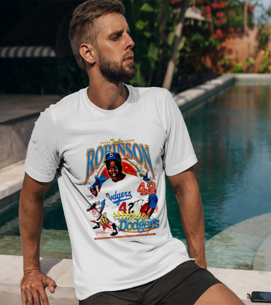 Jackie Robinson Dodgers 42 Legends Baseball Icon Two Sided T-Shirt