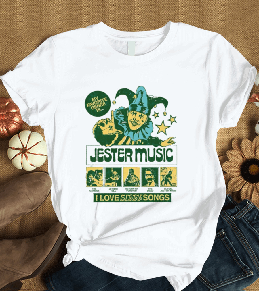 My Favorite Genre Is Jester Music I Love Silly Songs Playful Jester With Stars T-Shirt