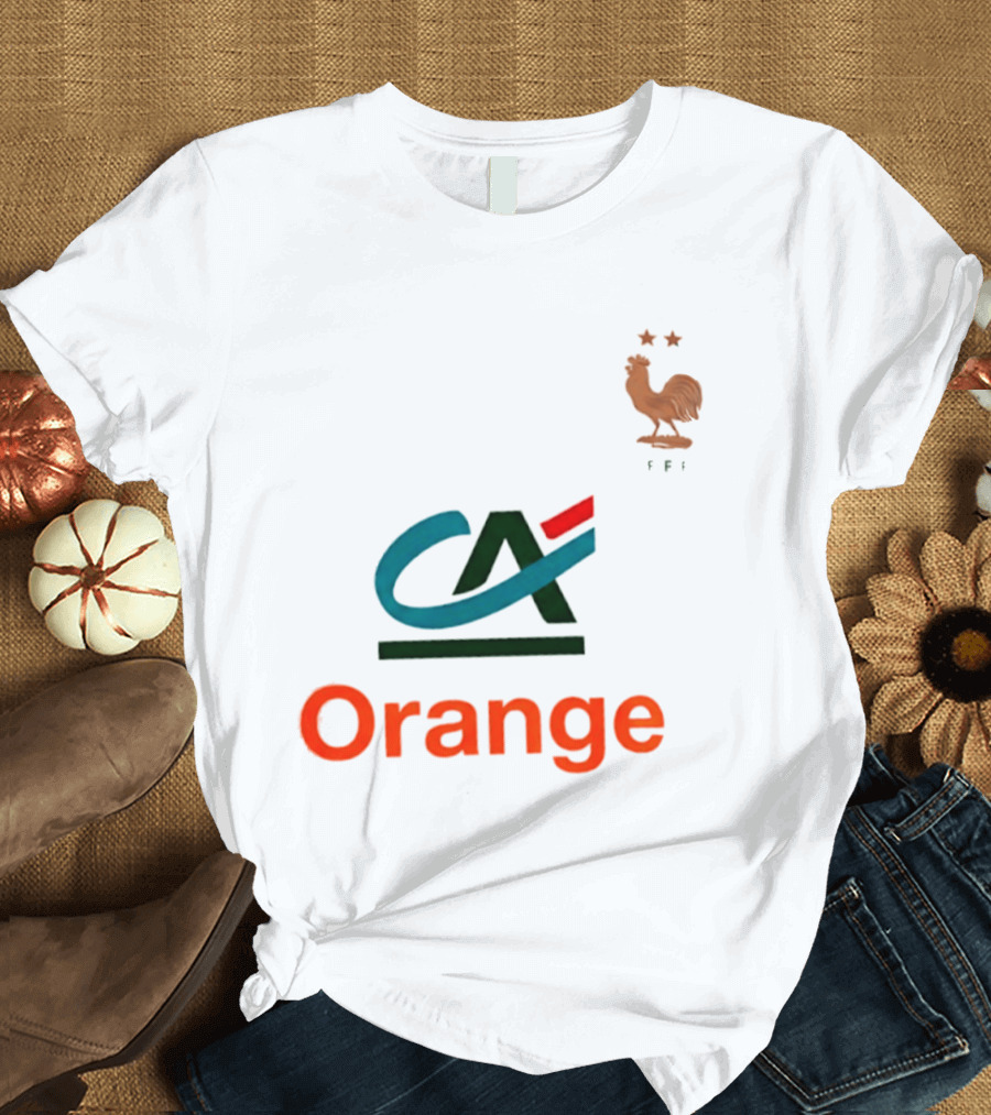 Crédit Agricole Orange Rooster Emblem With Stars And FF T-Shirt