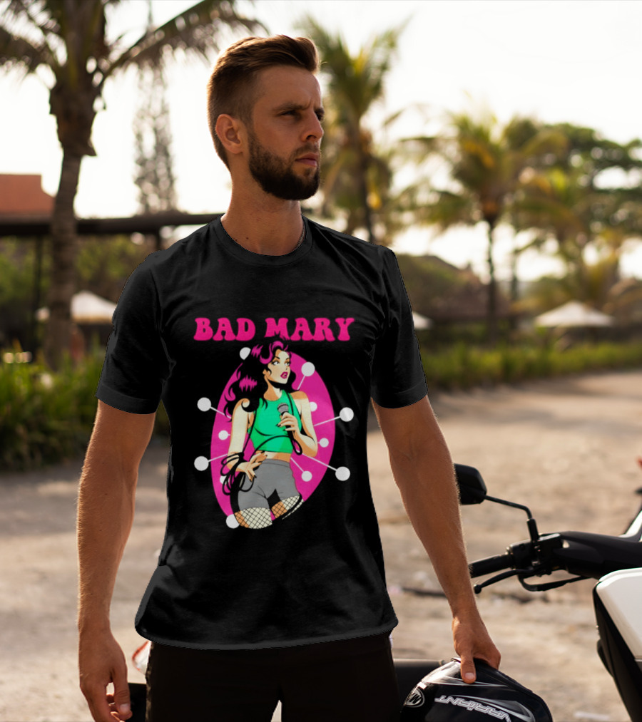 Bad Mary Punk Rock Band Female Singer Microphone Neon T-Shirt