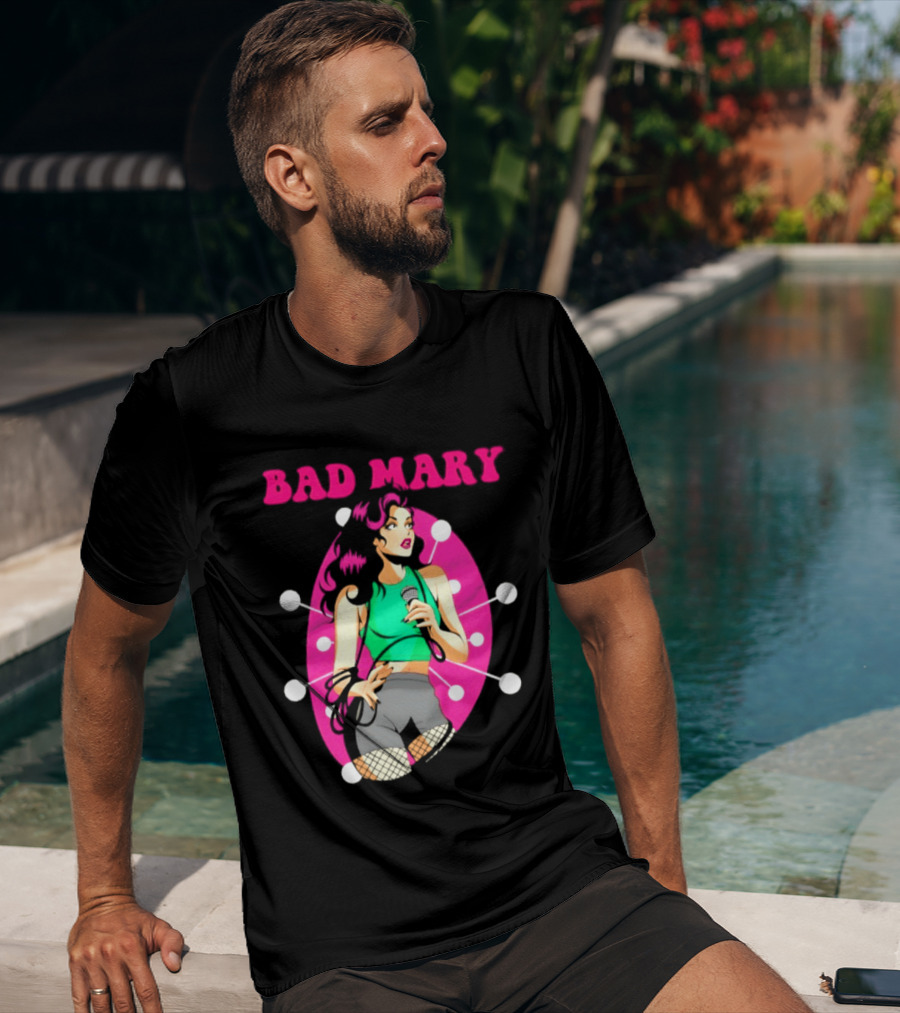 Bad Mary Punk Rock Band Female Singer Microphone Neon T-Shirt