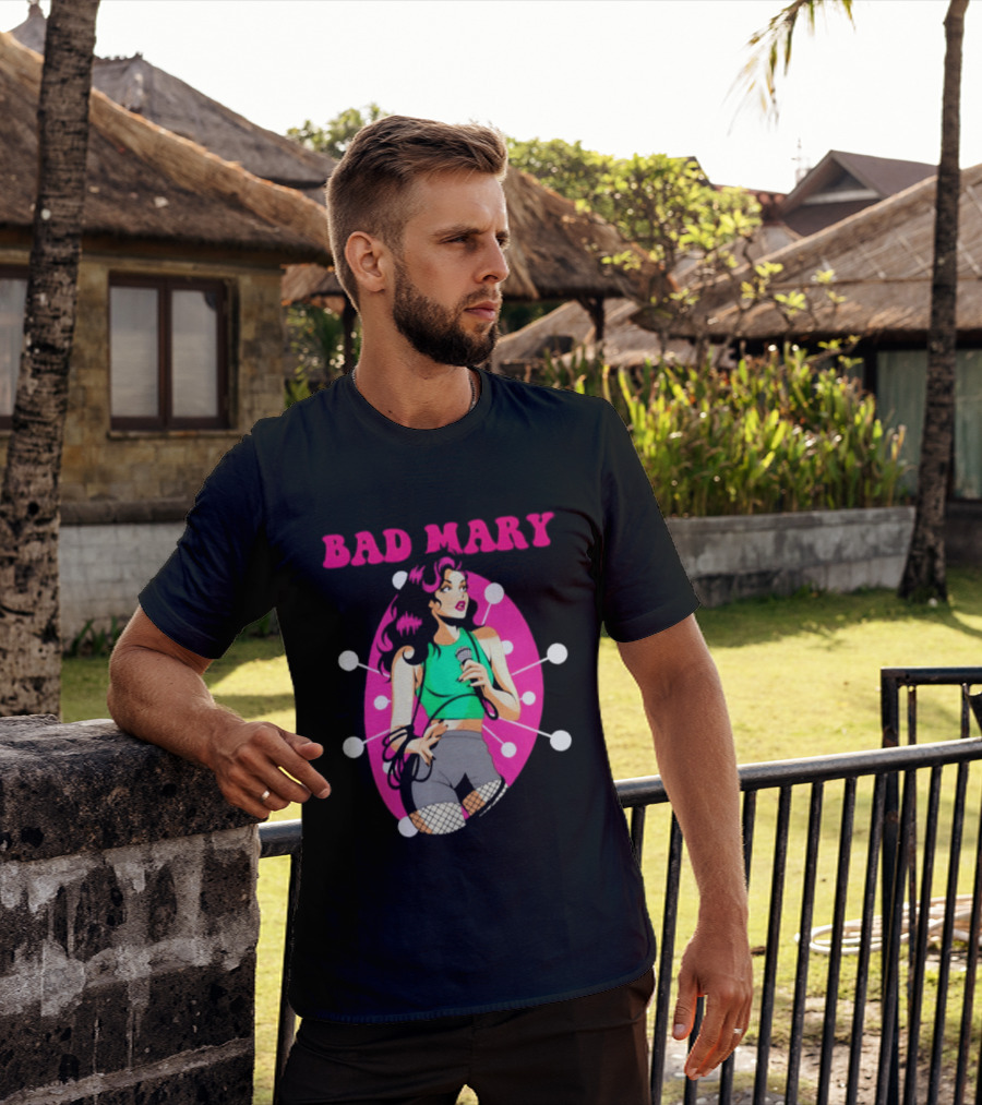 Bad Mary Punk Rock Band Female Singer Microphone Neon T-Shirt