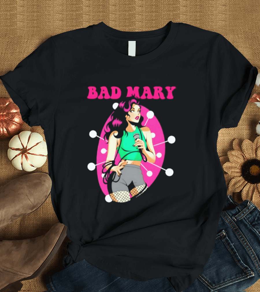 Bad Mary Punk Rock Band Female Singer Microphone Neon T-Shirt