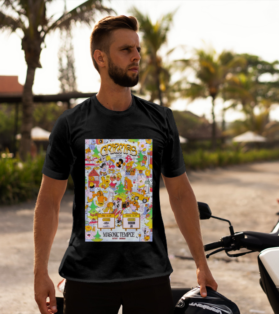 GRiZMAS 2026 Masonic Temple Detroit Michigan GRiZ Sippy Noetika Event Cartoons T-Shirt