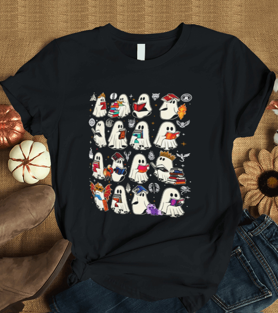 Bookish Ghosts Reading Fantasy Halloween T-Shirt