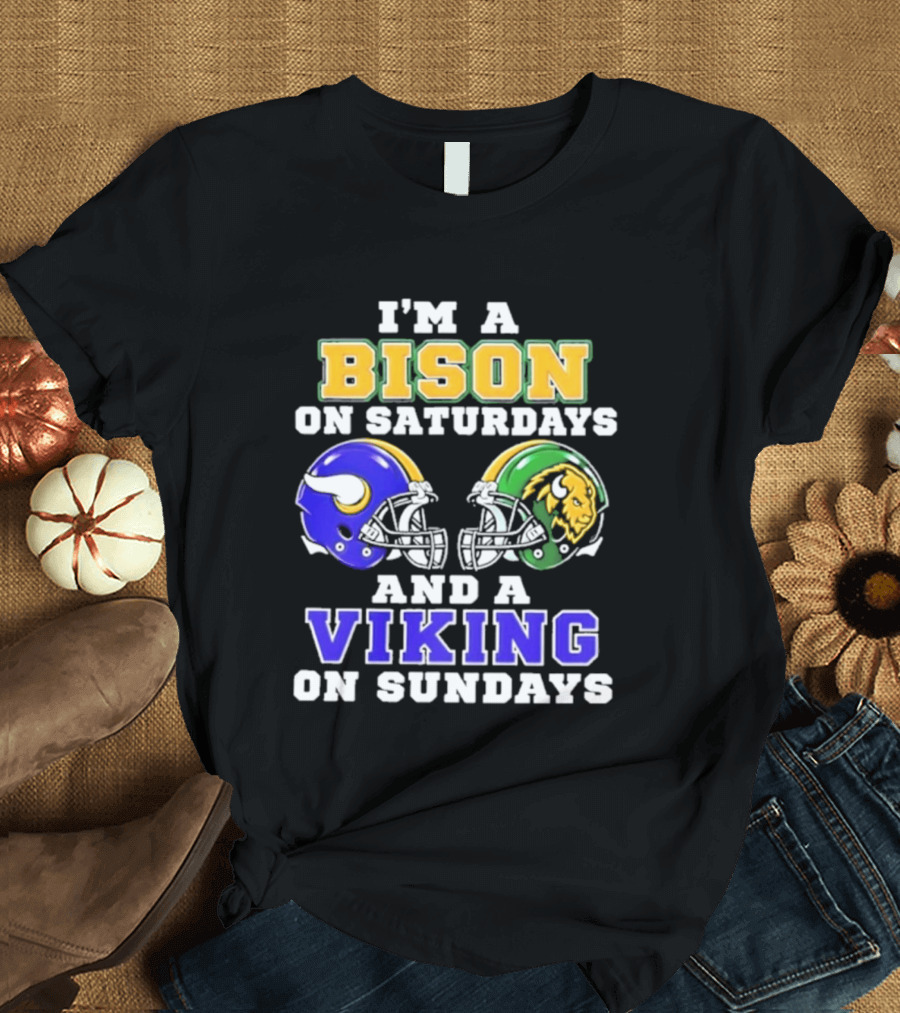 I'm A Bison On Saturdays And A Viking On Sundays Football Helmet T-Shirt