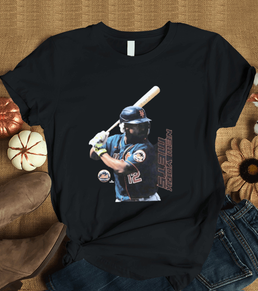 Francisco Lindor New York Mets MLB Number 12 Baseball Batting Action T-Shirt