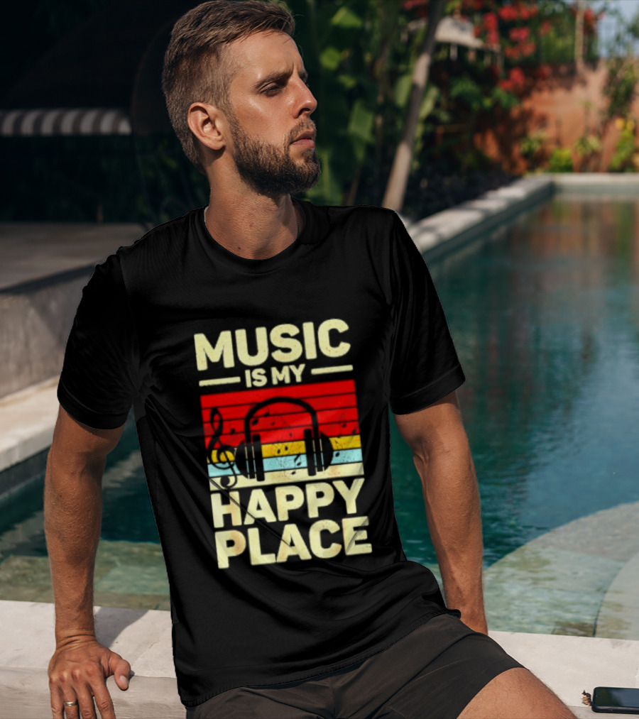Music Is My Happy Place Headphones EDM Vibes T-Shirt