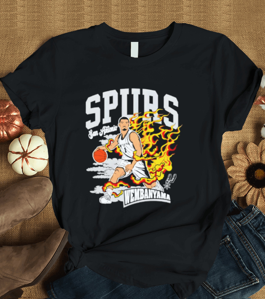 San Antonio Spurs Victor Wembanyama Fired Up Basketball Flames T-Shirt