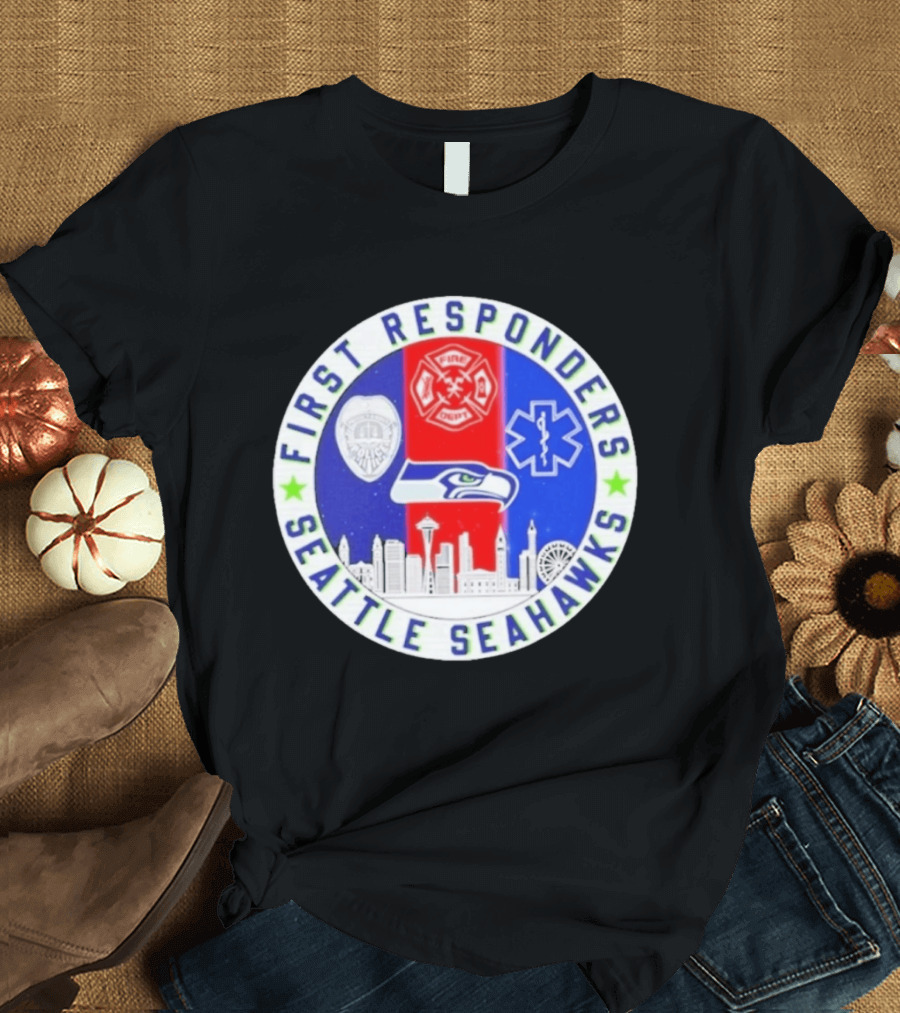 Seattle Seahawks First Responders Never Forget 9 11 Skyline T-Shirt