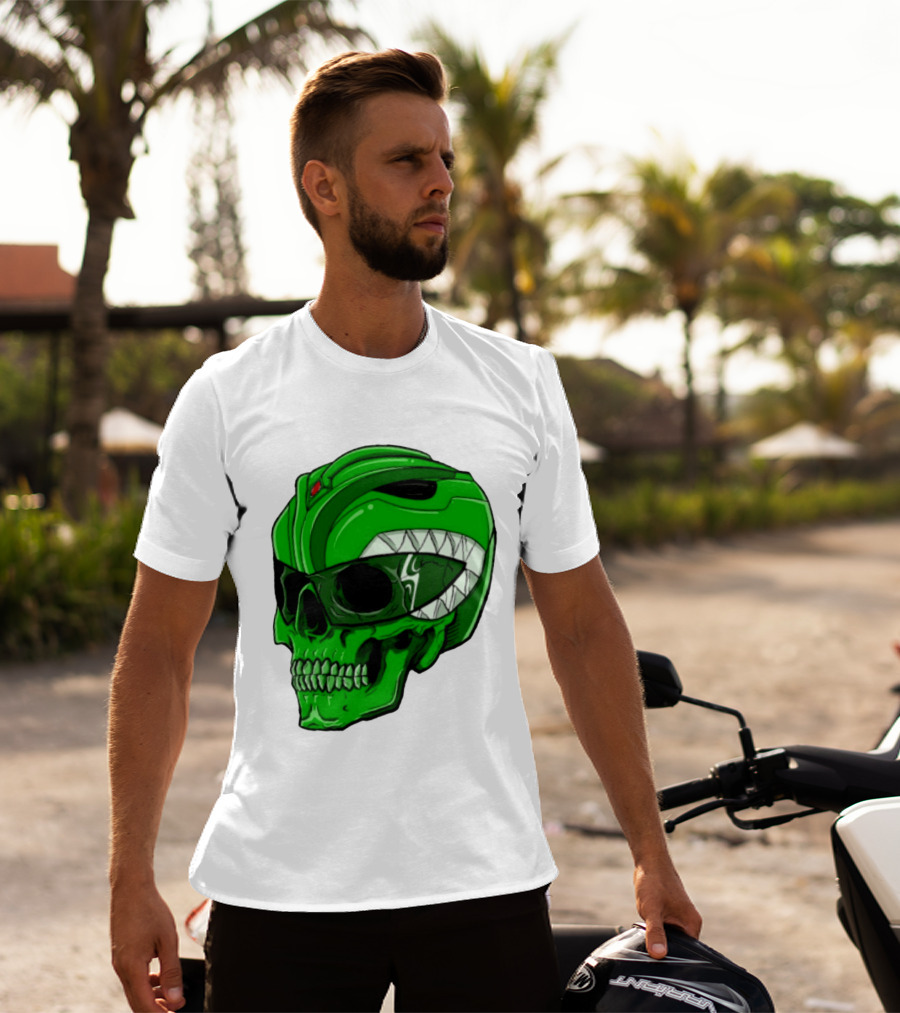 Mighty Morphin Power Rangers Green Ranger Zombie Skull Helmet Mashup T-Shirt