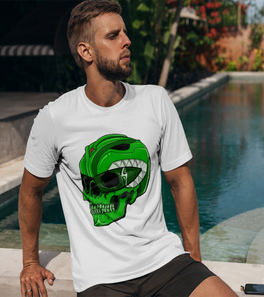 Mighty Morphin Power Rangers Green Ranger Zombie Skull Helmet Mashup T-Shirt