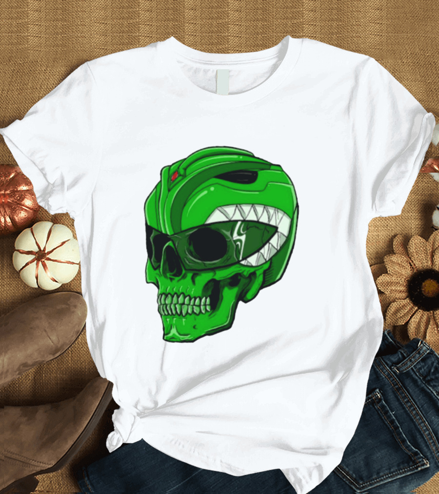 Mighty Morphin Power Rangers Green Ranger Zombie Skull Helmet Mashup T-Shirt