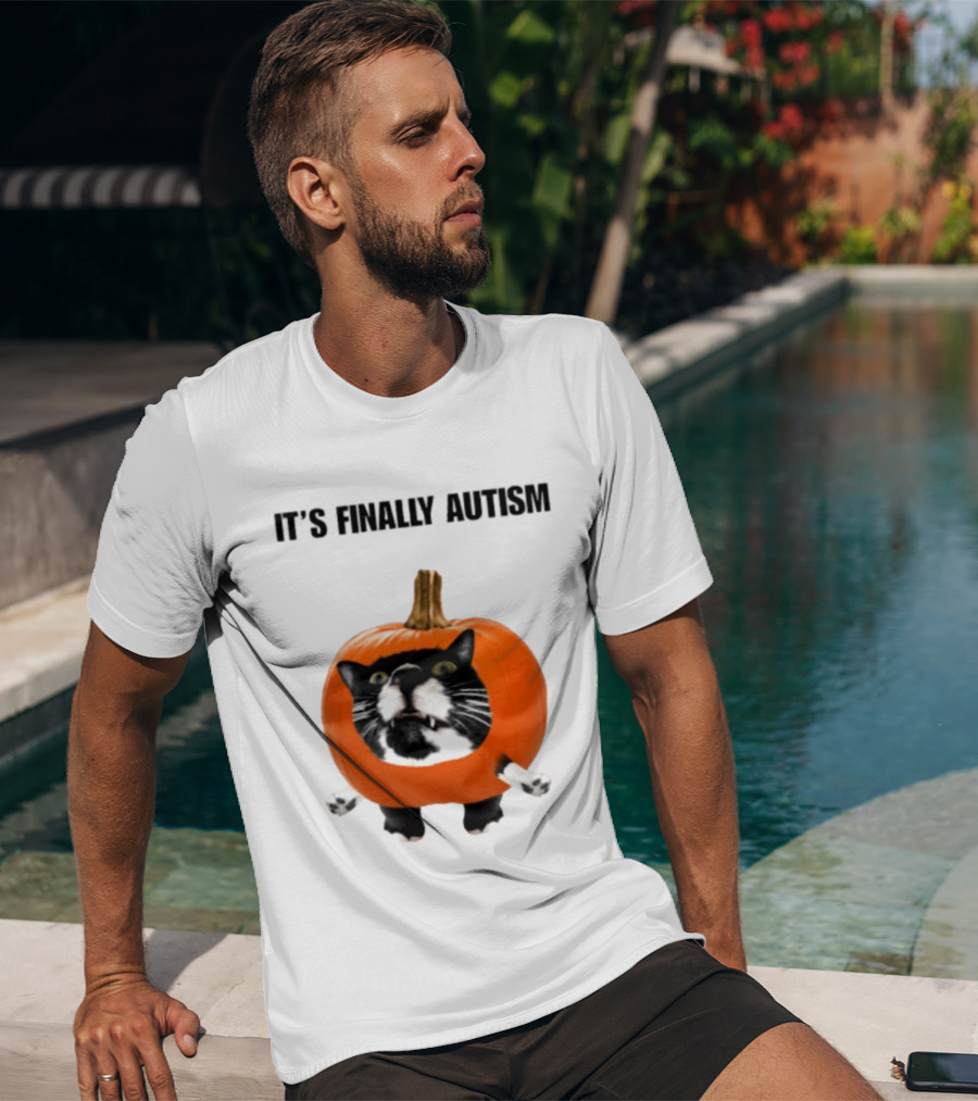 It's Finally Autism Cat Pumpkin T-Shirt