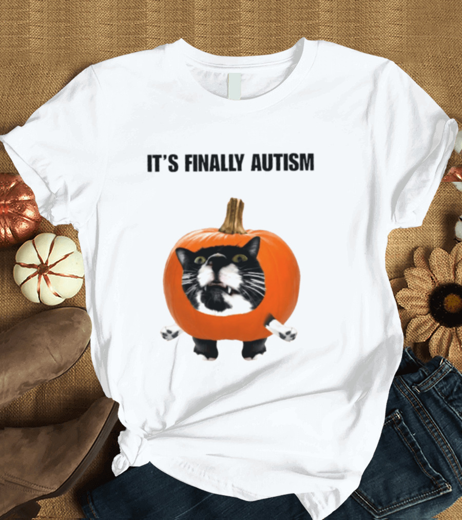 It's Finally Autism Cat Pumpkin T-Shirt