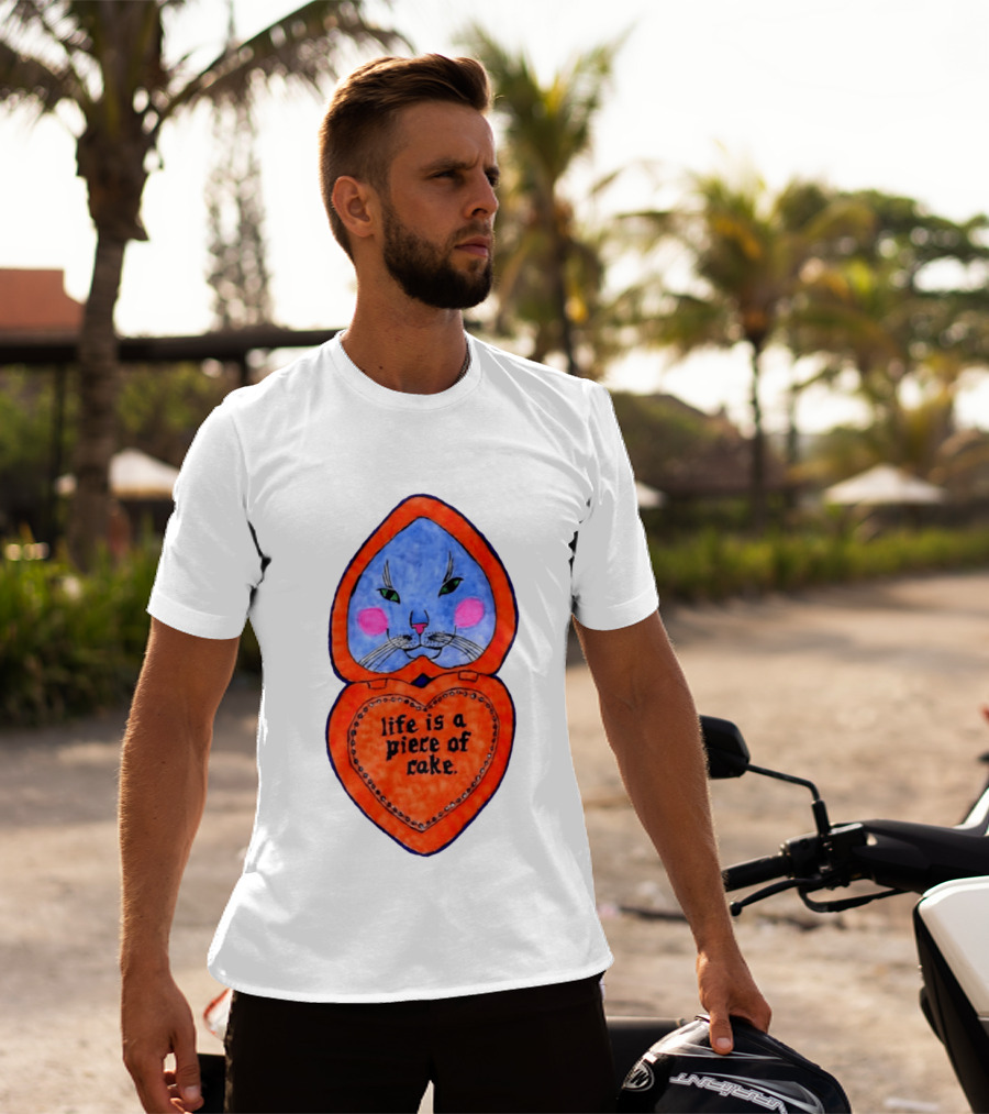 Life Is A Piece Of Cake Cat Heart Mirror T-Shirt