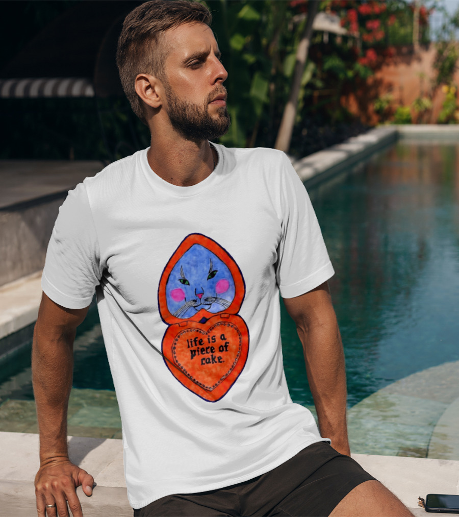 Life Is A Piece Of Cake Cat Heart Mirror T-Shirt