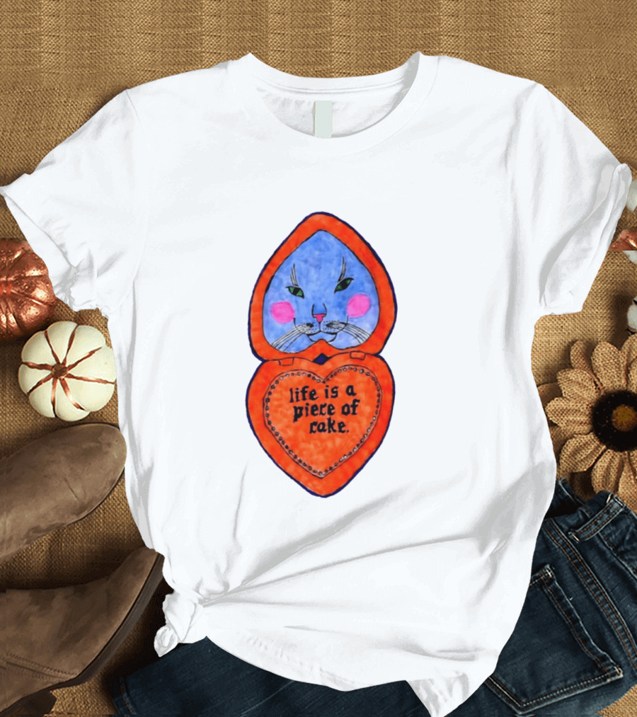 Life Is A Piece Of Cake Cat Heart Mirror T-Shirt