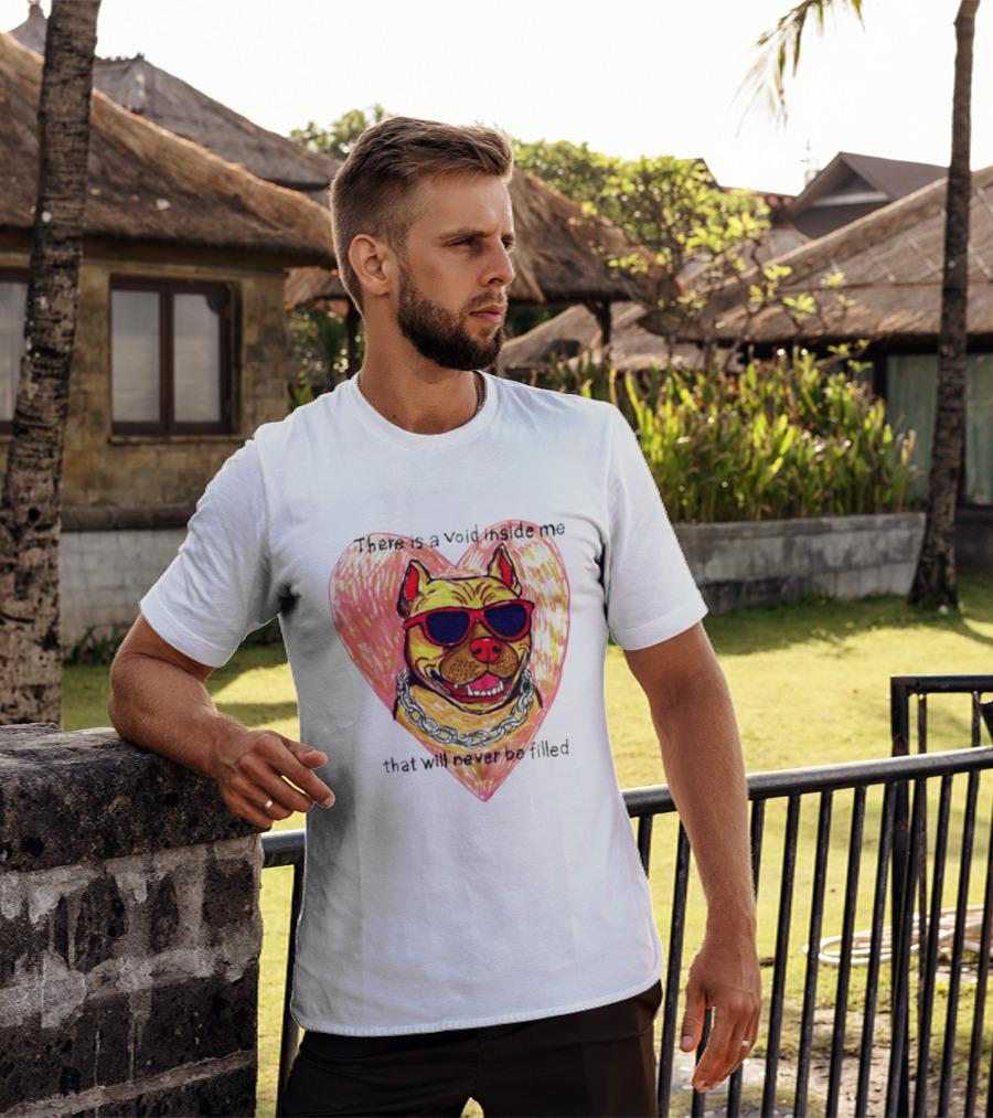 Pitbull Heart Illustration With Red Sunglasses And Silver Chain There Is A Void Inside Me That Will Never Be Filled T-Shirt