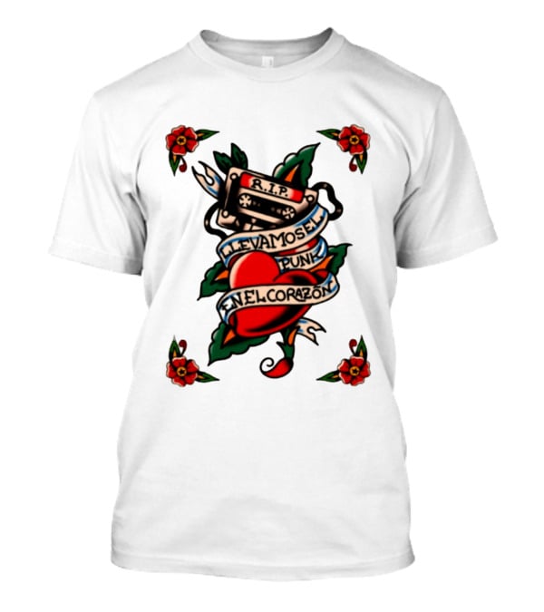 RIP Cassette Heart Llevamos El Punk En El Corazón Tattoo Style Roses T-Shirt