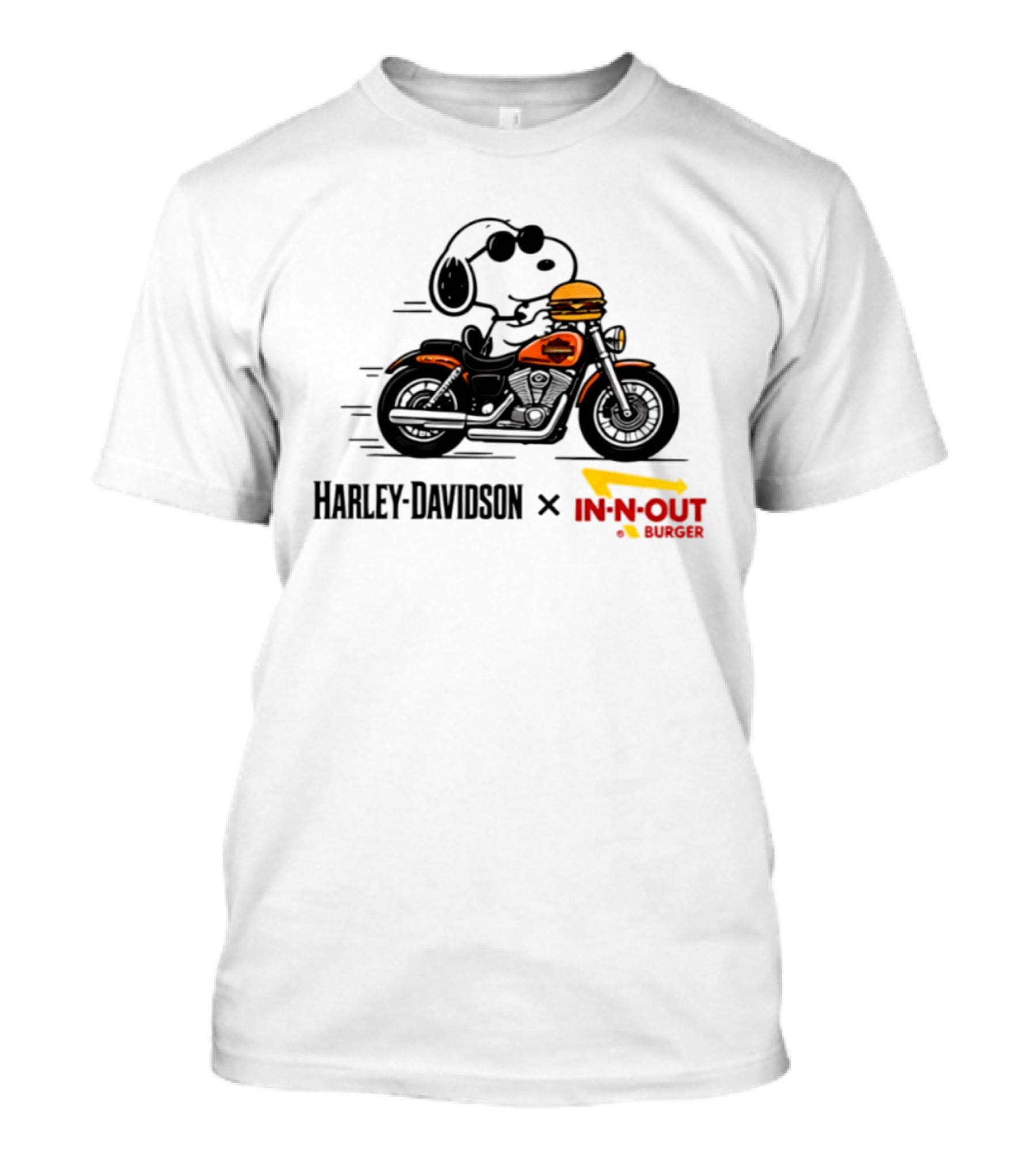 Snoopy Riding Harley Davidson With In N Out Burger Collaboration T-Shirt