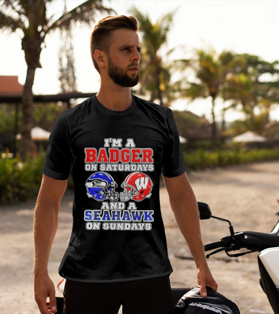 I'm A Badger On Saturdays And A Seahawk On Sundays Helmet T-Shirt