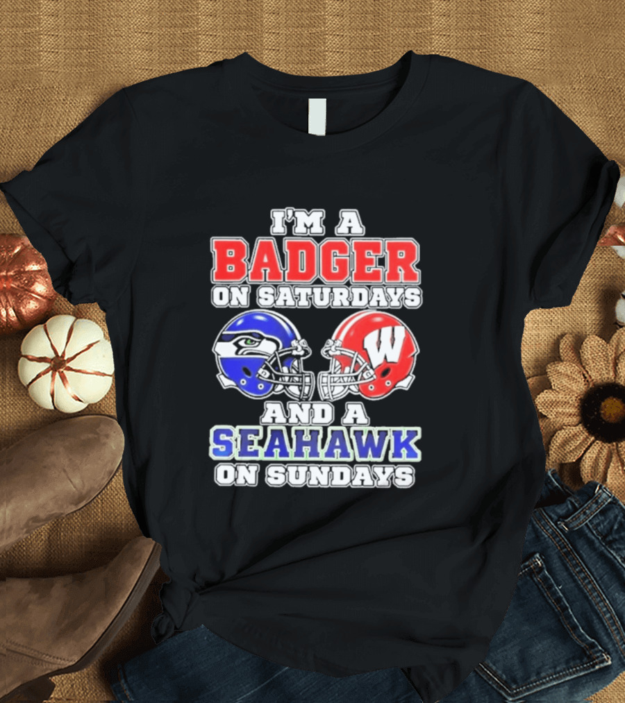I'm A Badger On Saturdays And A Seahawk On Sundays Helmet T-Shirt