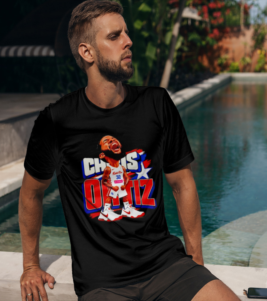 Chris Ortiz Puerto Rico Basketball Player Caricature With Jersey Number 32 Nike Sneakers T-Shirt