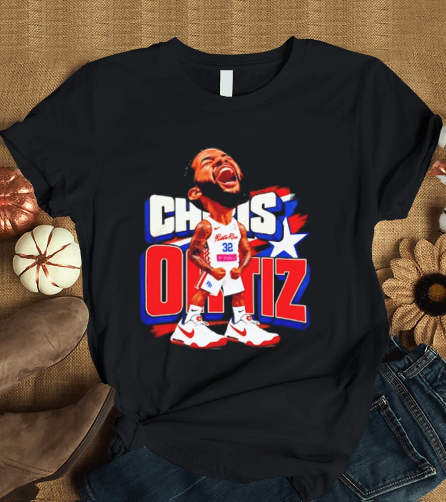 Chris Ortiz Puerto Rico Basketball Player Caricature With Jersey Number 32 Nike Sneakers T-Shirt