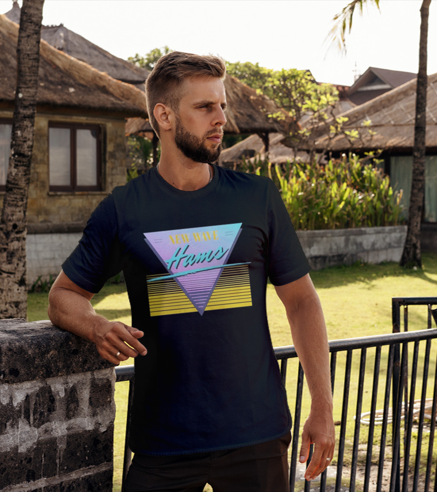 New Wave Hams Retro 80s Aesthetic Triangle Stripes T-Shirt