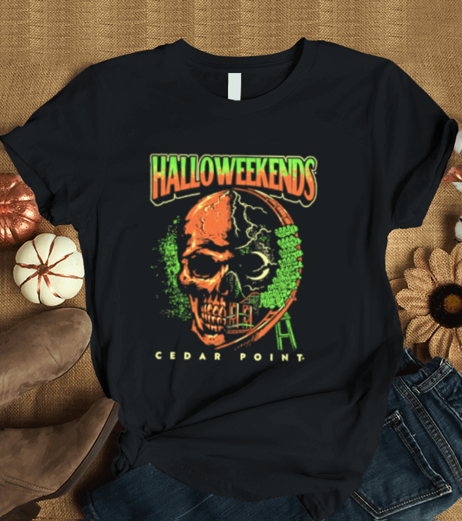 Halloweekends Cedar Point Skull Ride Neon Halloween T-Shirt