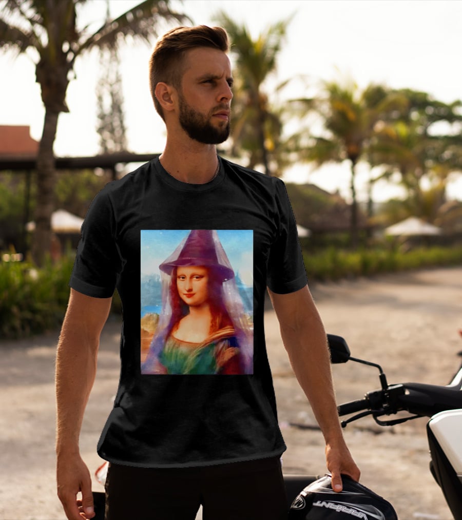 Mona Lisa Witch Hat Magical Painting Twist T-Shirt