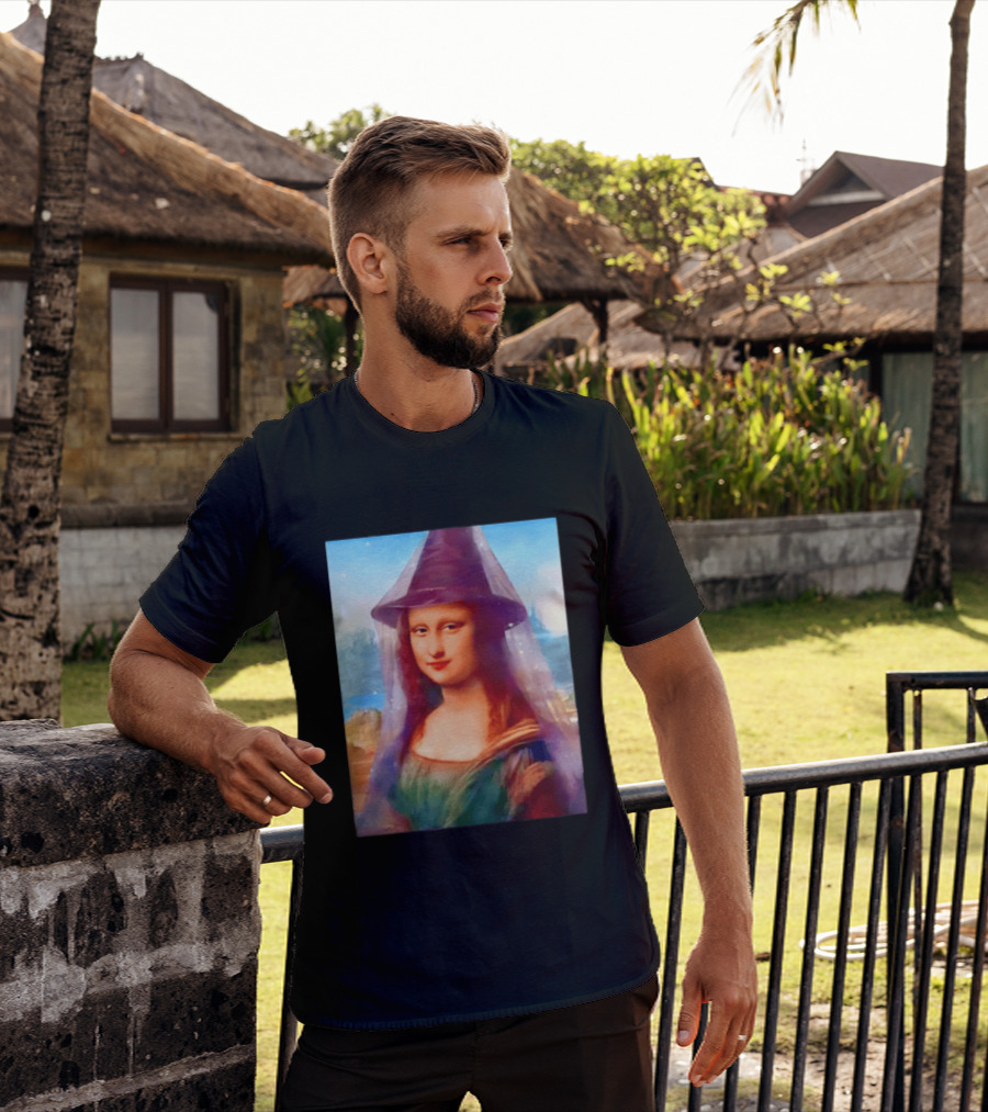 Mona Lisa Witch Hat Magical Painting Twist T-Shirt