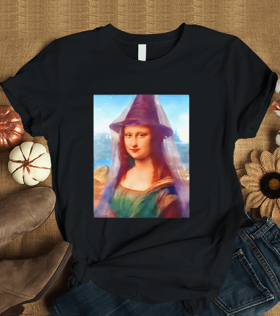 Mona Lisa Witch Hat Magical Painting Twist T-Shirt