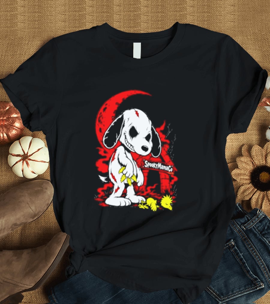 SpookyMamaCo Zombie Snoopy Woodstock Red Moon Halloween T-Shirt