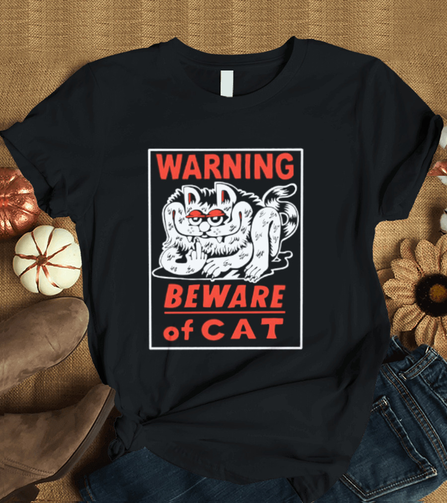 Warning Beware Of Cat Halloween Creepy Eyes T-Shirt