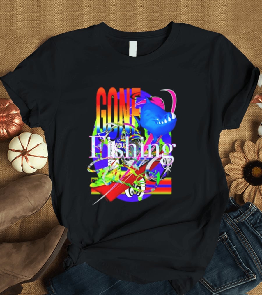 Gone Fishing Shark Rainbow Kayak Adventure T-Shirt