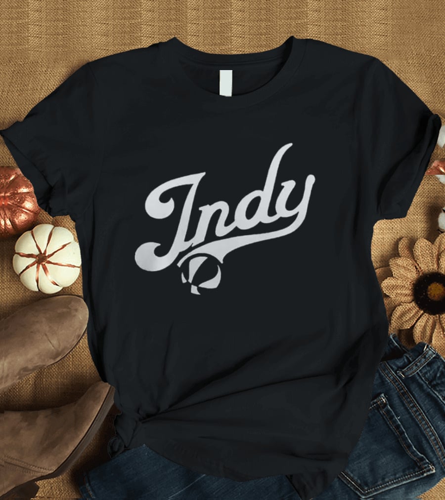 Indy Basketball Script Style With Iconic Ball Motif T-Shirt