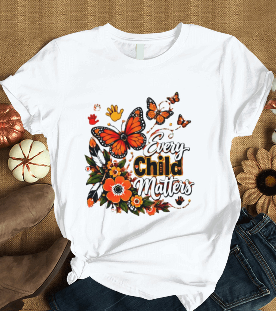 Every Child Matters Orange Butterfly Native Floral Anti Bully Kindness T-Shirt