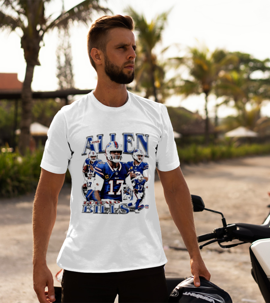 Josh Allen Buffalo Bills NFL Player Collage Featuring Number 17 Football Star T-Shirt