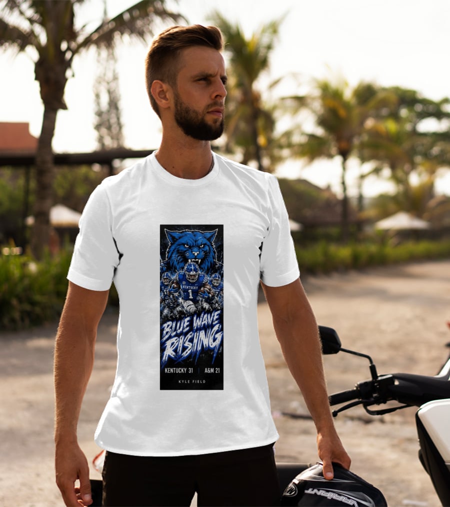 NCAA Kentucky Wildcats Blue Wave Rising 31 To 21 Victory At Texas AM Kyle Field T-Shirt