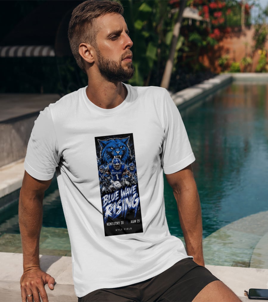 NCAA Kentucky Wildcats Blue Wave Rising 31 To 21 Victory At Texas AM Kyle Field T-Shirt